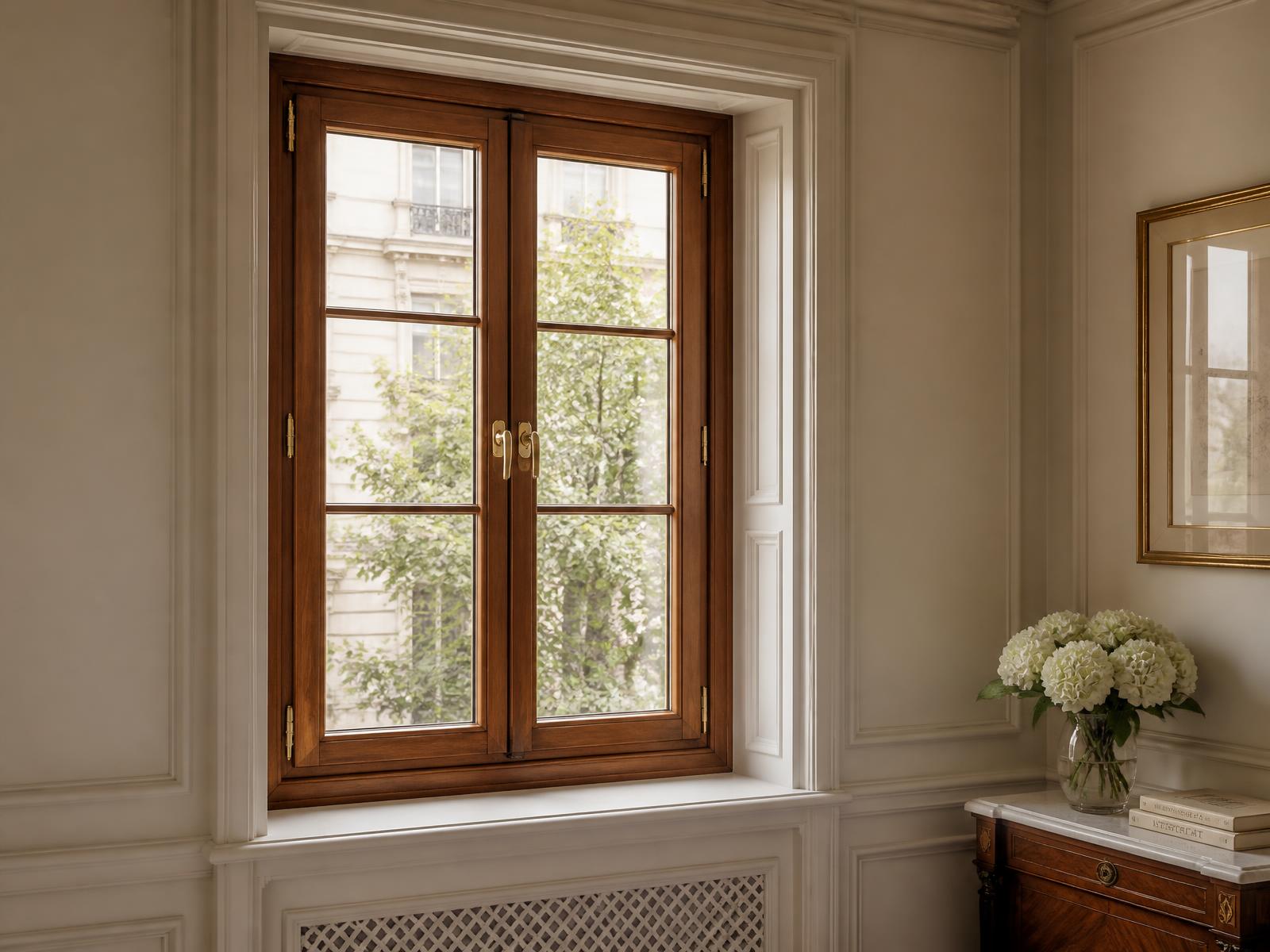 Saniertes Holzfenster mit neu aufgebauter Oberfläche in einem Altbauzimmer